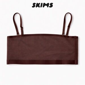 🌷NWOT SKIMS Mesh Tube Bandeau Top | Cocoa Brown Stretch Removable Straps - Sz Lg